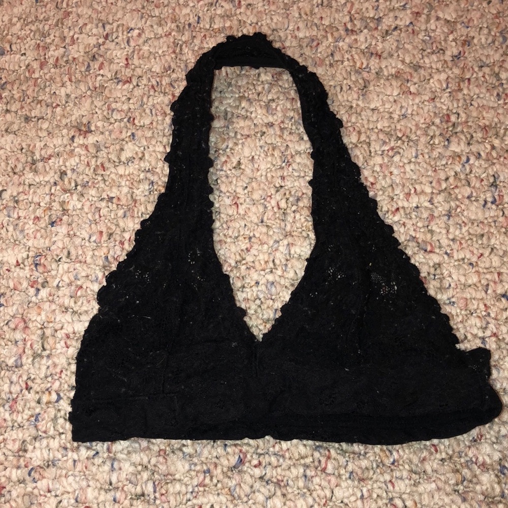 Black lace halter bralette